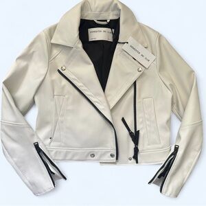 NWT Shoreditch Ski Club White and Black Biker Jacket Size S MSRP $695 NWT